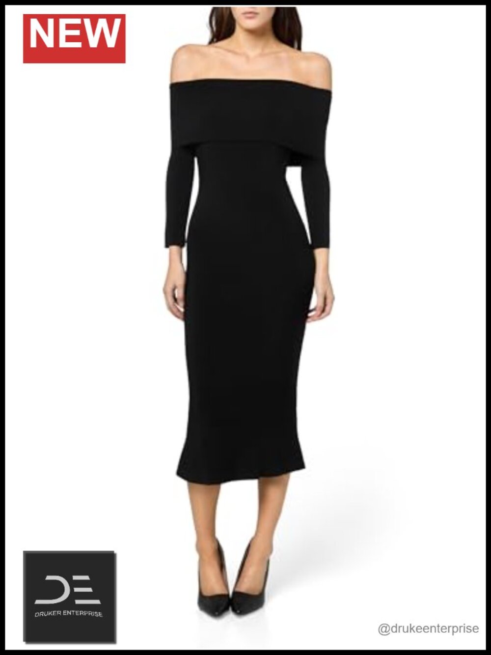 3/4 Sleeve Cowl Neck Fishtail Dress to Knee